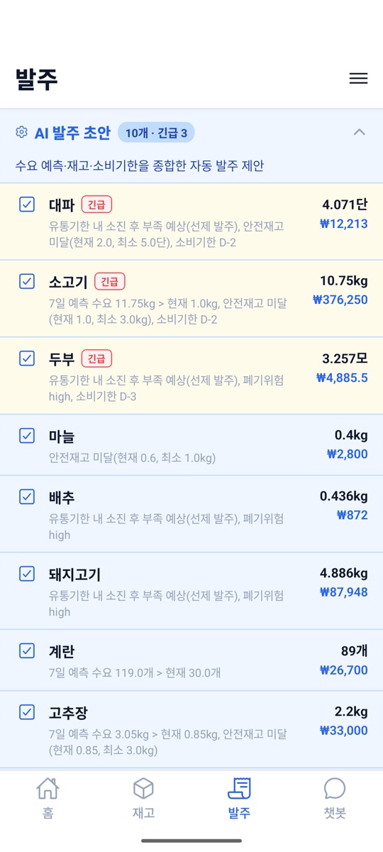 발주 — AI 발주 초안