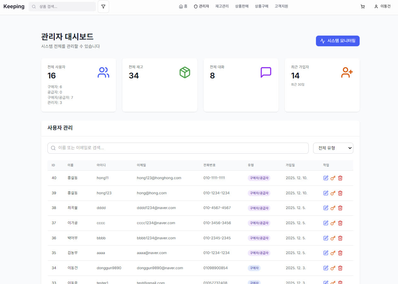 관리자 대시보드